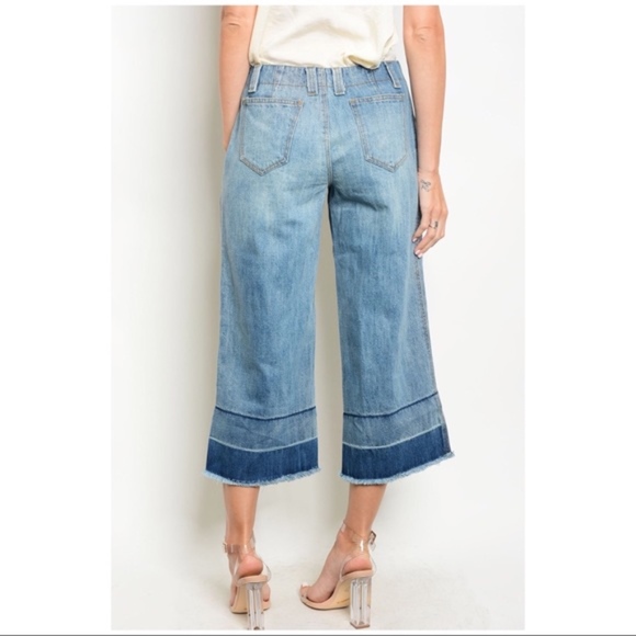 Blue Denim Distressed Wide Leg Capri Jeans M NWT - Picture 4 of 5